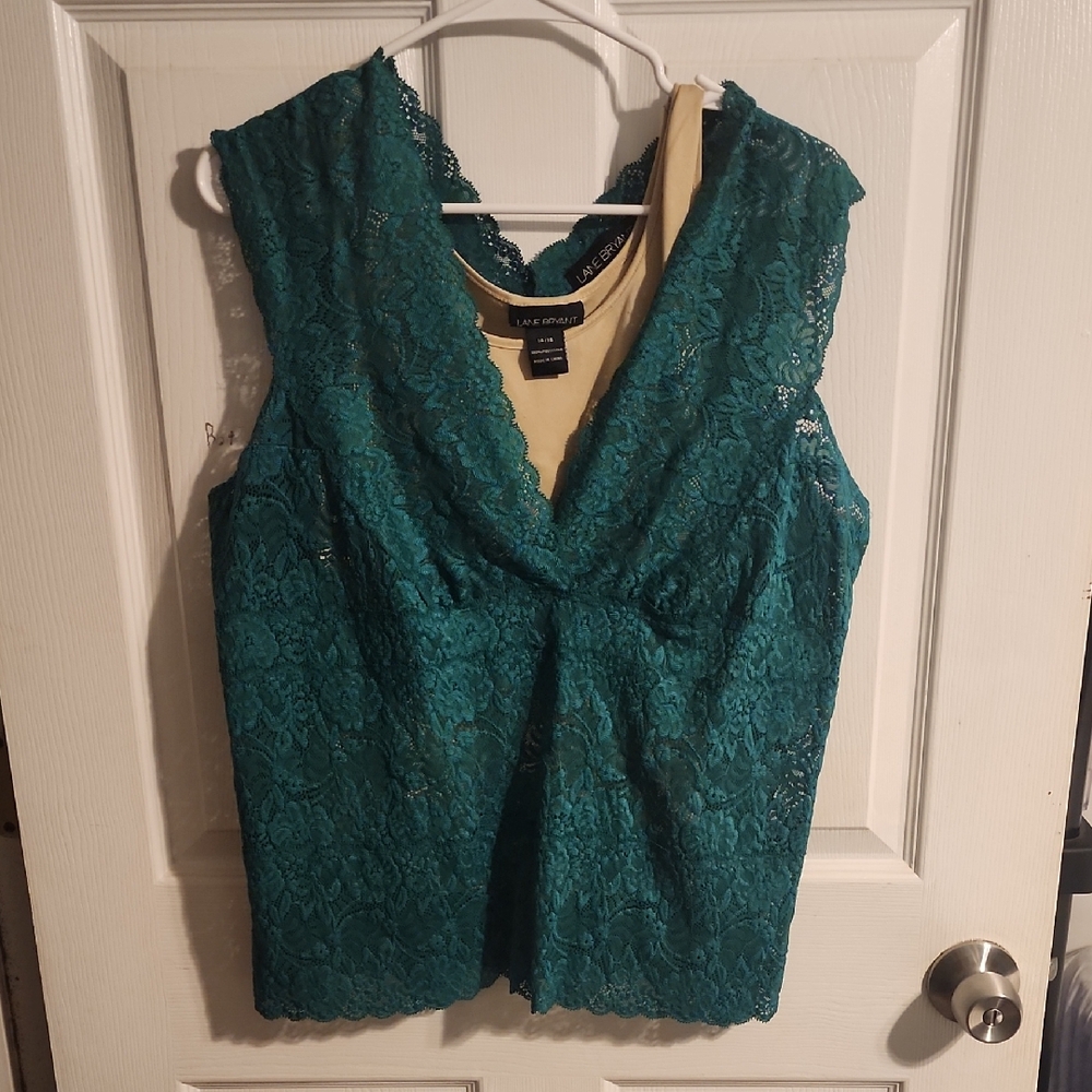 Lane Bryant Green Sleeveless Wrap Blouse